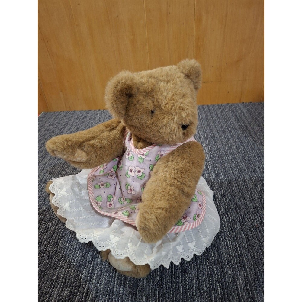 VTG Vermont Teddy Bear 16" Jointed Bear Pink Flowered Dress 1997 Retired - Picture 4 of 7